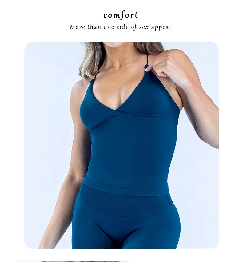 Women Seamless Cross Sports Vest Gym Yoga Tops with Padded  Sexy Backless Workout Fitness Camisole Running Sports Tops Summer