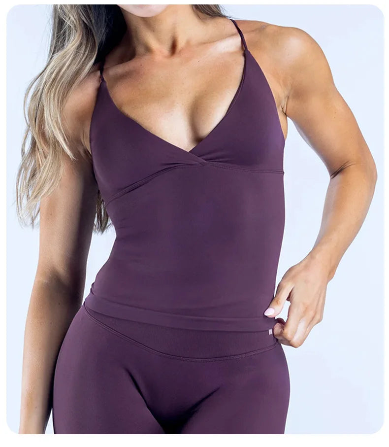 Women Seamless Cross Sports Vest Gym Yoga Tops with Padded  Sexy Backless Workout Fitness Camisole Running Sports Tops Summer