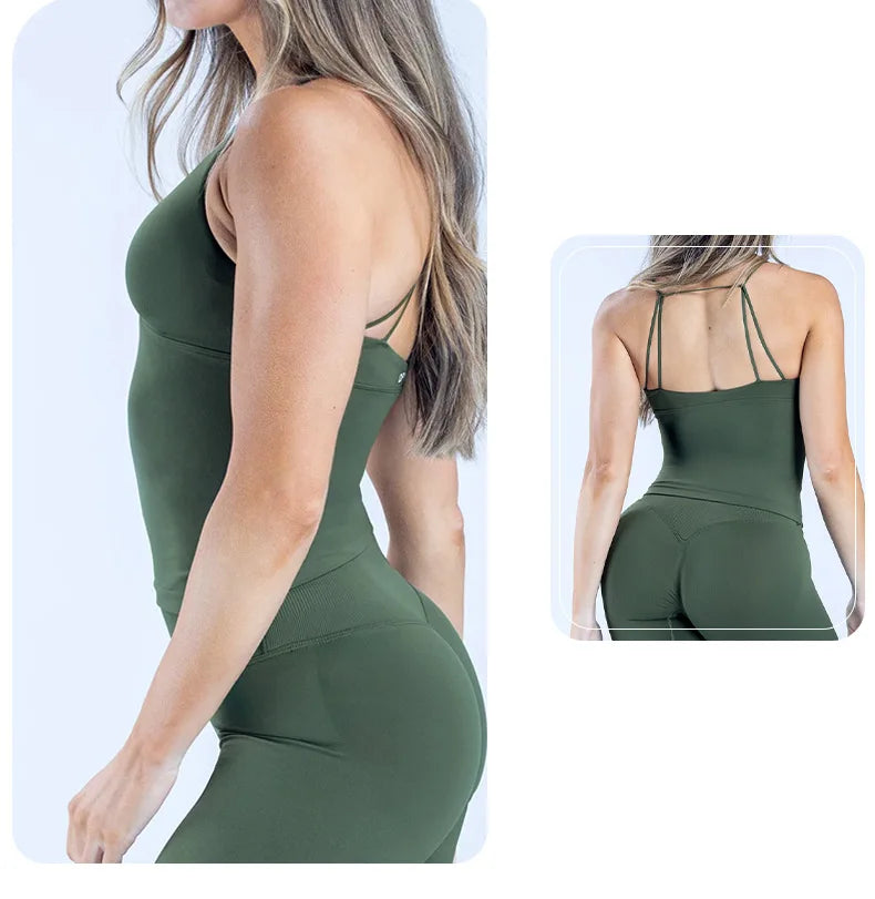 Women Seamless Cross Sports Vest Gym Yoga Tops with Padded  Sexy Backless Workout Fitness Camisole Running Sports Tops Summer