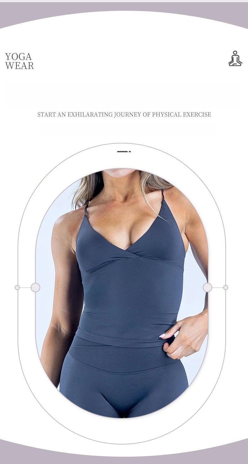 Women Seamless Cross Sports Vest Gym Yoga Tops with Padded  Sexy Backless Workout Fitness Camisole Running Sports Tops Summer