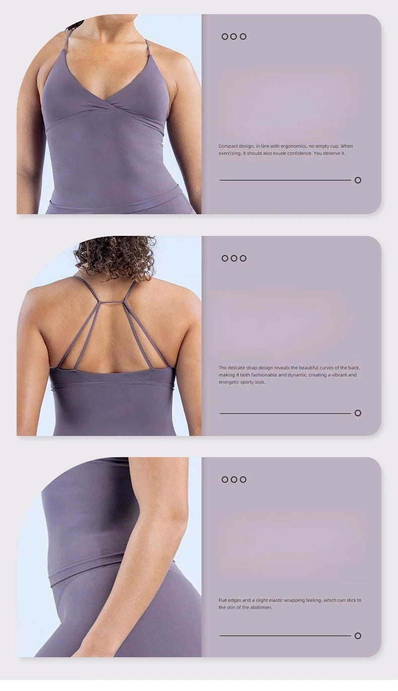 Women Seamless Cross Sports Vest Gym Yoga Tops with Padded  Sexy Backless Workout Fitness Camisole Running Sports Tops Summer
