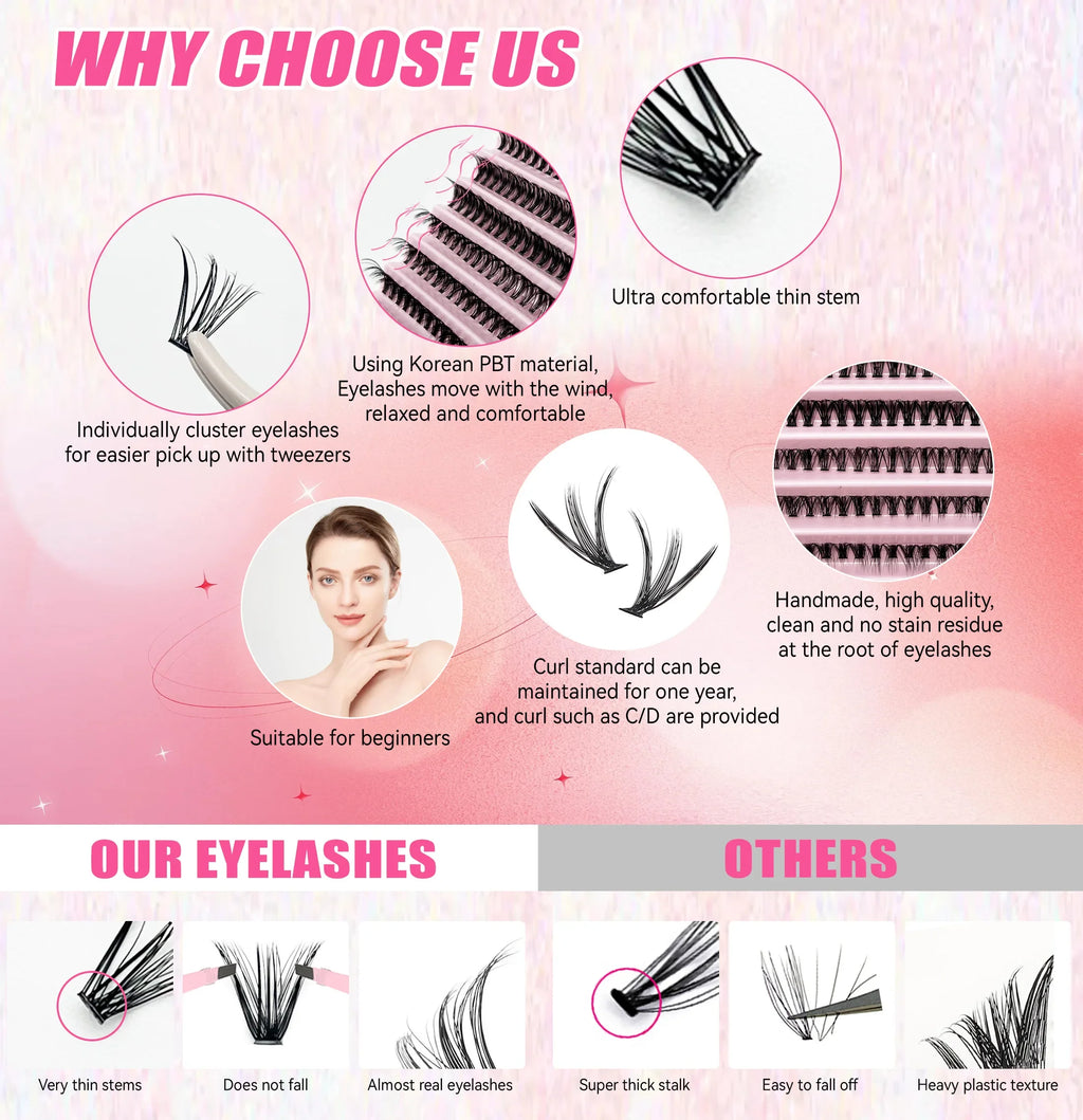 LASHVNNA Lash Clusters Kit With Waterproof Strong Hold DIY Lash Extension Kit Lash Bond And Seal And Eyelash Tweezers Makeup