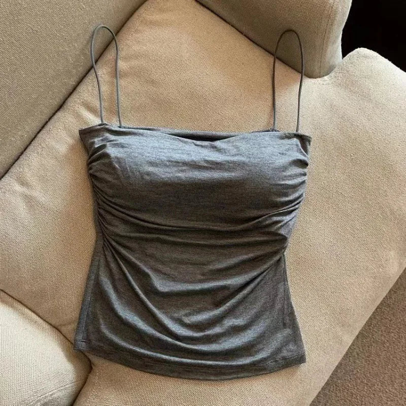 Women's Sleeveless Top Tank Underwear Fitted Camisole Sexy Short Top With Thin Straps Plain White Tank Top Korean Style